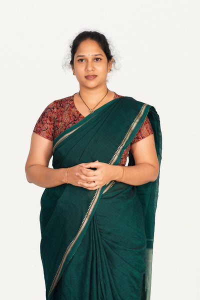 KALAMKARI V NECK SHORT HAND  STRECHBLE BLOUSE