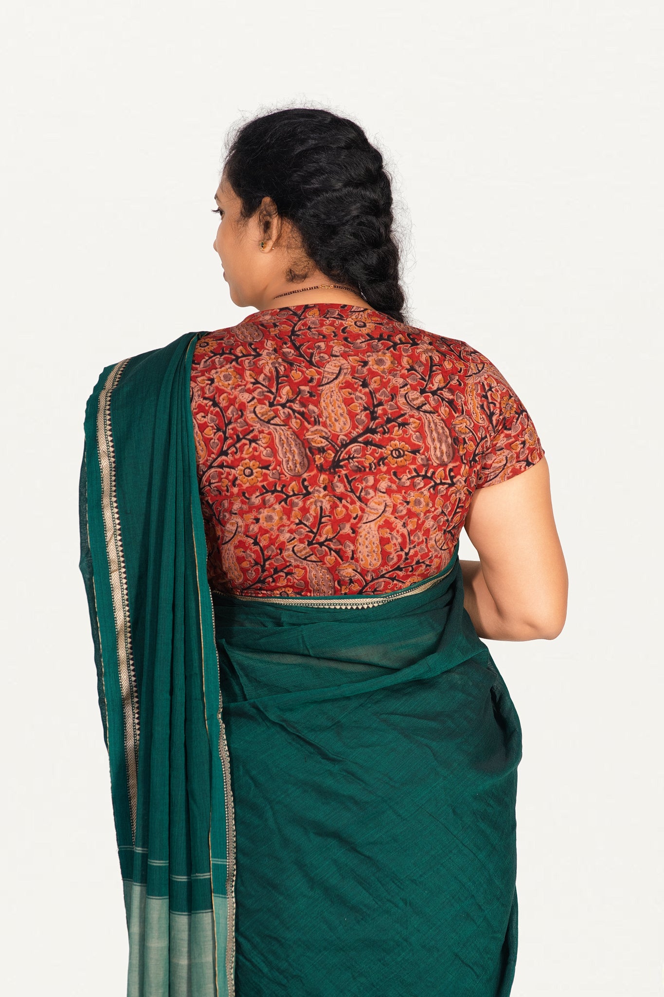 KALAMKARI V NECK SHORT HAND  STRECHBLE BLOUSE