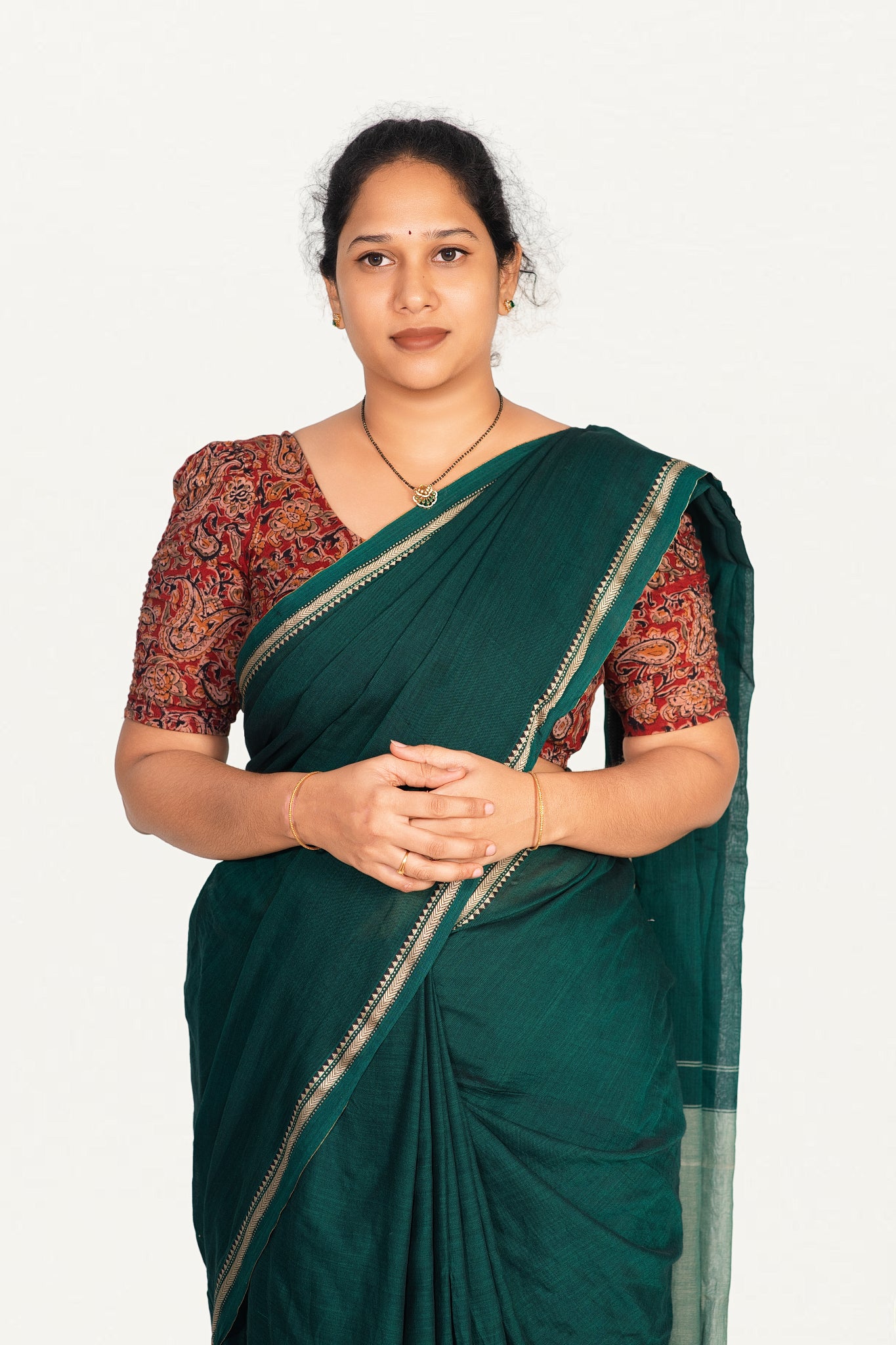 KALAMKARI BUTTA  ROUND NECK 10 INCH HANDS STRECHBLE BLOUSE