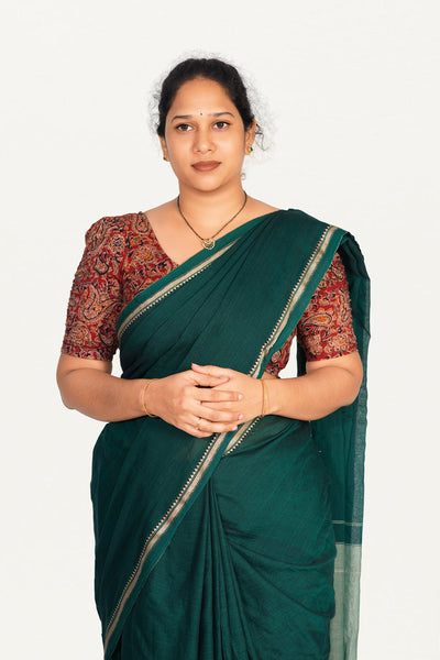 KALAMKARI BUTTA  ROUND NECK 10 INCH HANDS STRECHBLE BLOUSE