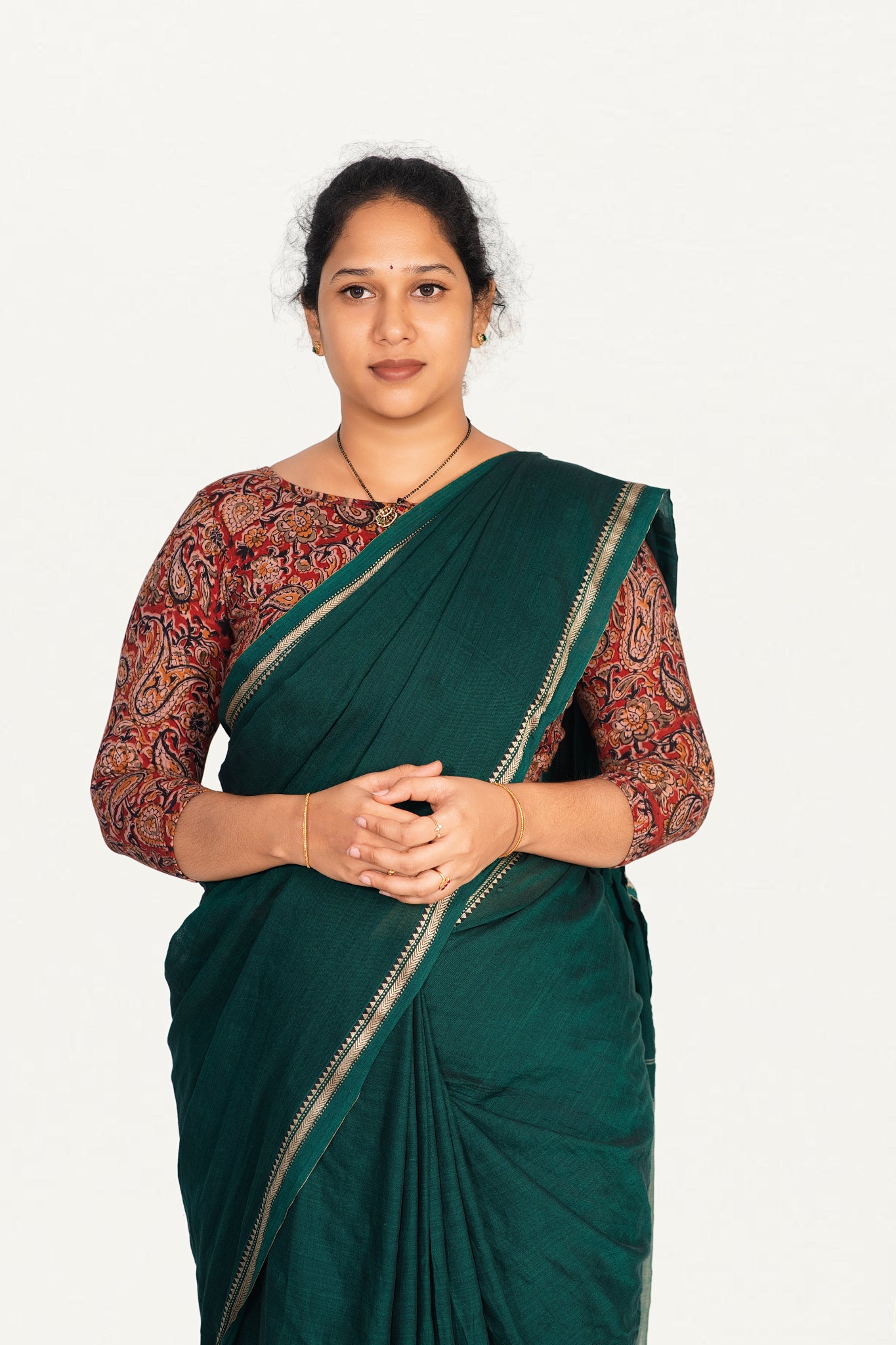 KALAMKARI BOAT NECK OPEN 3/4  HAND'S STREACHBLE  BLOUSE