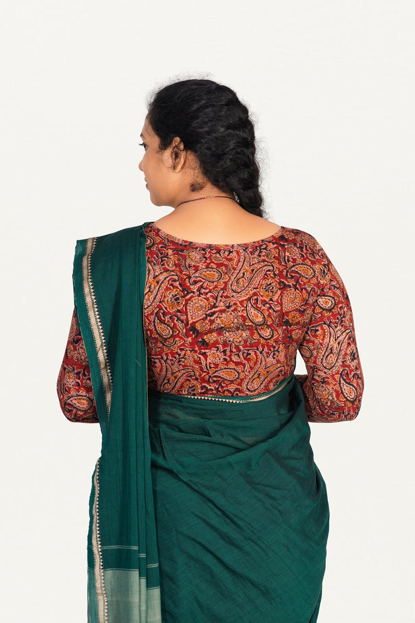 KALAMKARI BOAT NECK OPEN 3/4  HAND'S STREACHBLE  BLOUSE