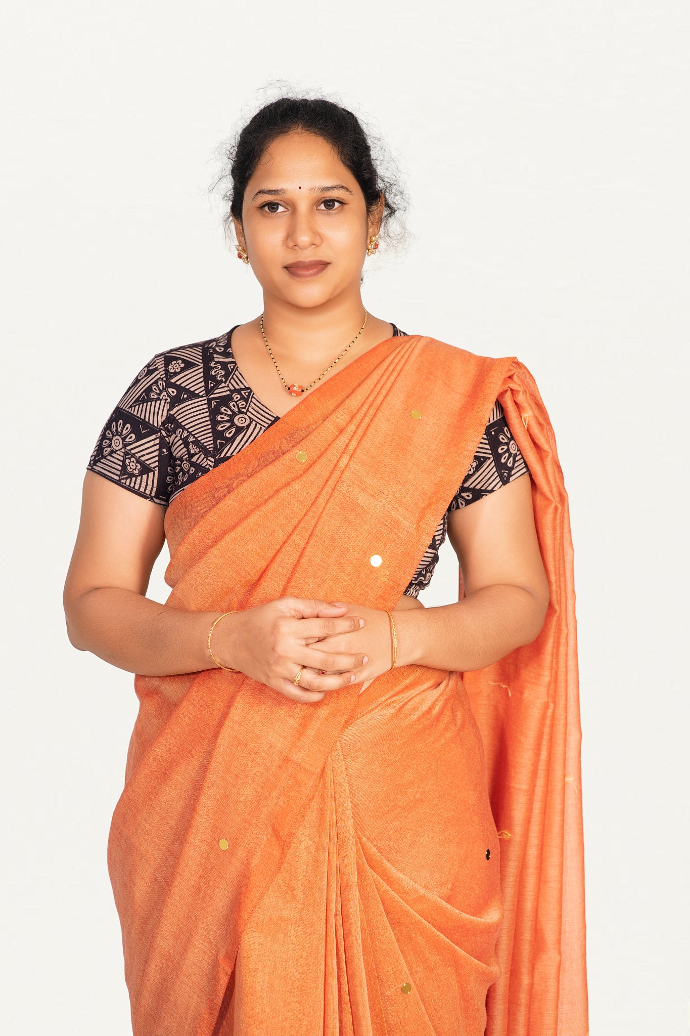 KALAMKARI V NECK SHORT HAND  STRECHBLE BLOUSE