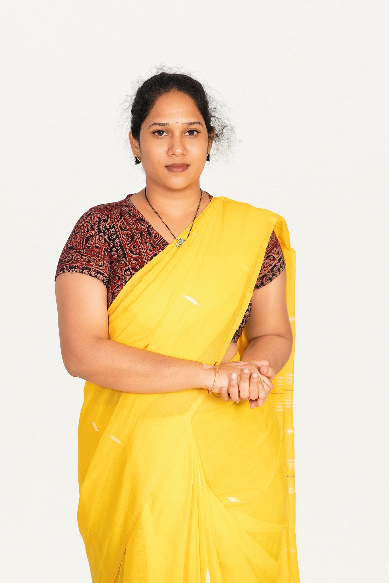 KALAMKARI V NECK SHORT HAND  STRECHBLE BLOUSE