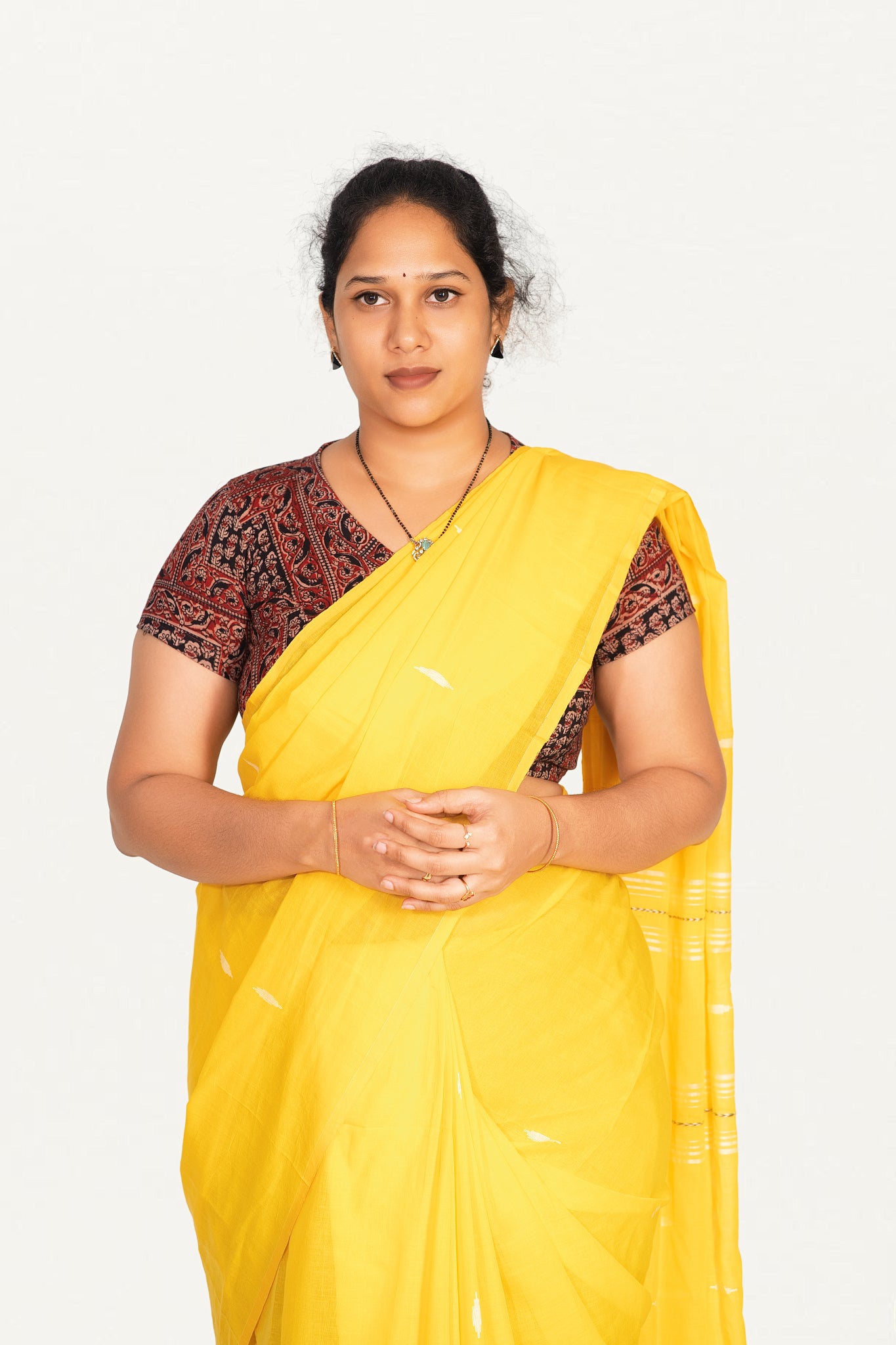 KALAMKARI V NECK SHORT HAND  STRECHBLE BLOUSE