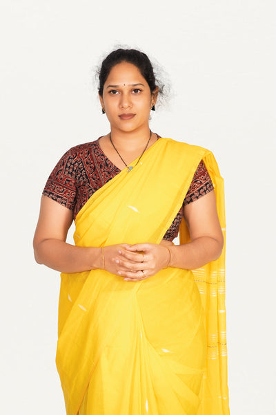 KALAMKARI V NECK SHORT HAND  STRECHBLE BLOUSE