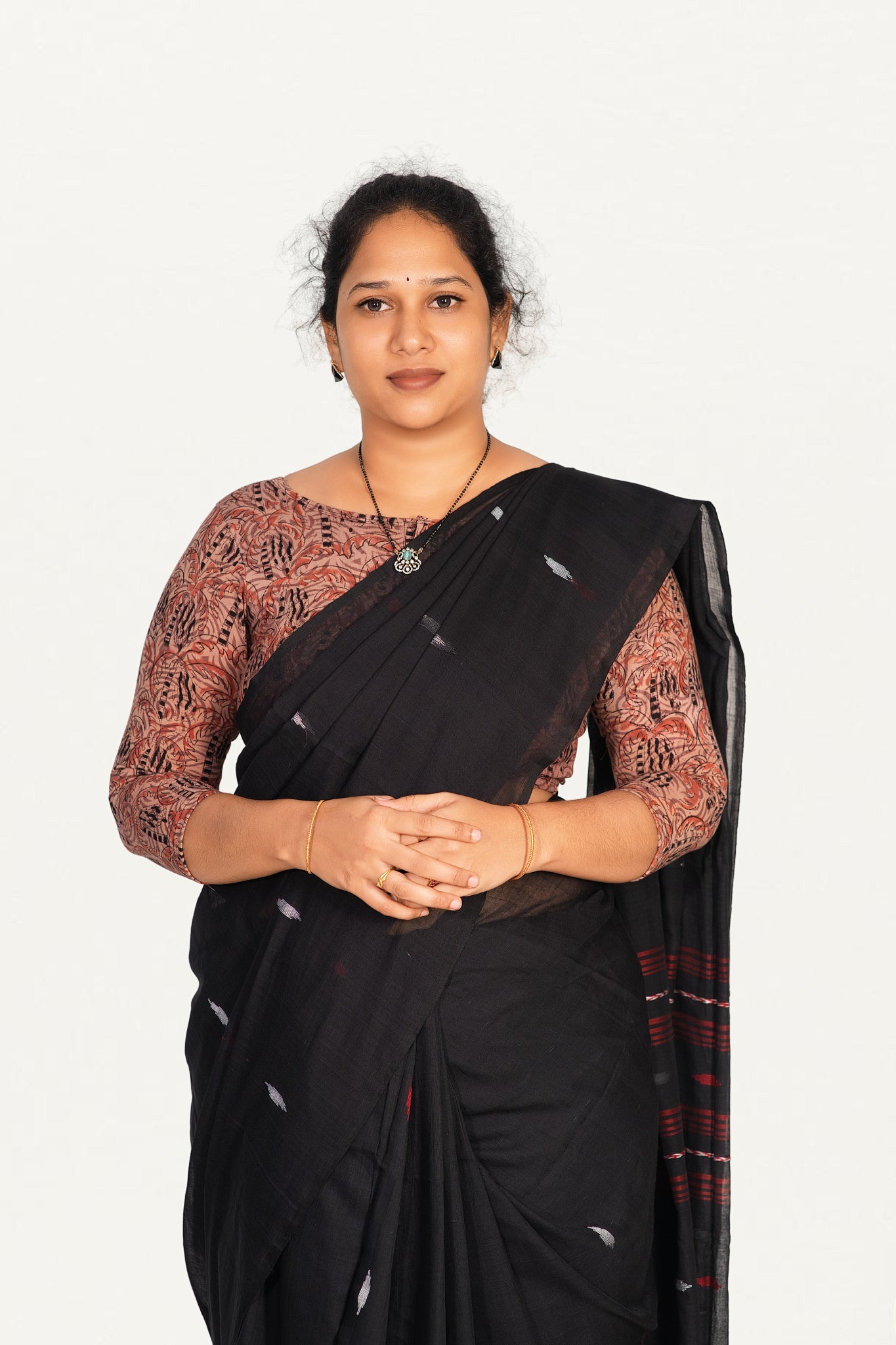 KALAMKARI BOAT NECK OPEN 3/4  HAND'S STREACHBLE  BLOUSE