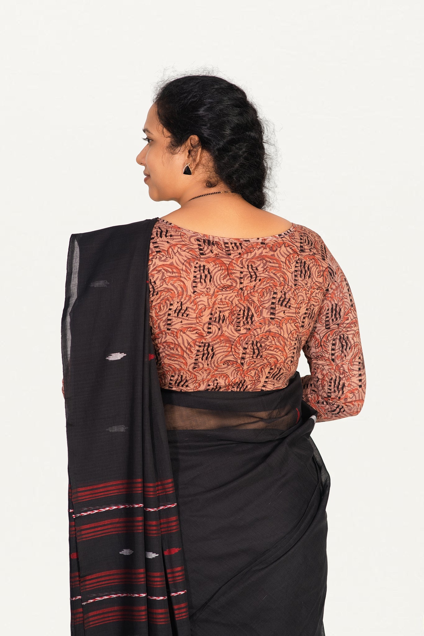 KALAMKARI BOAT NECK OPEN 3/4  HAND'S STREACHBLE  BLOUSE