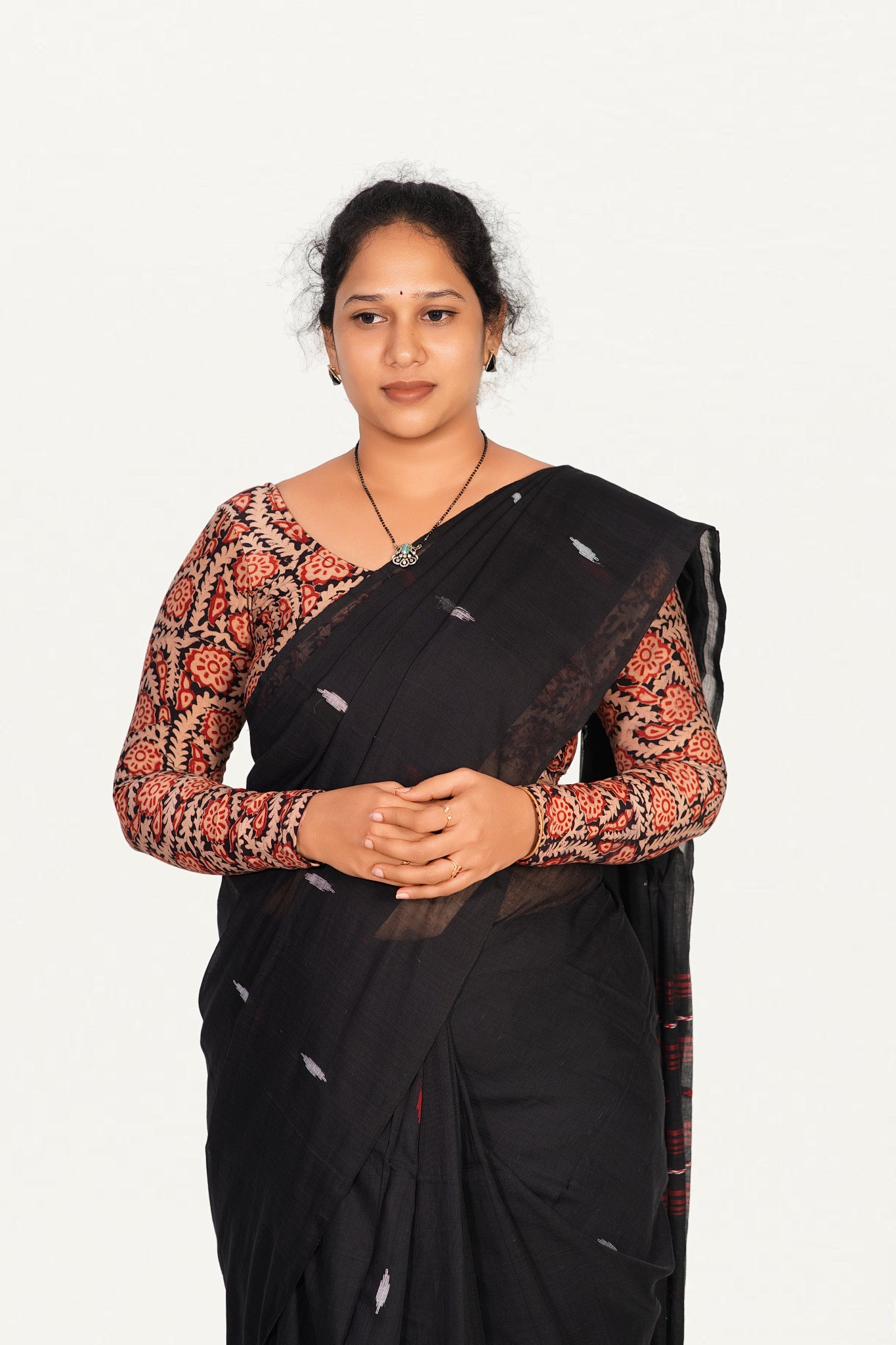 KALAMKARI ROUND NECK FULL HANDS STRECHBLE BLOUSE