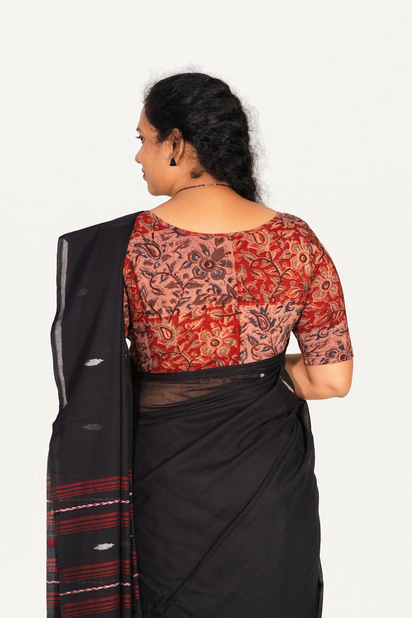 KALAMKARI BOAT NECK OPEN 10 HAND'S STREACHBLE  BLOUSE