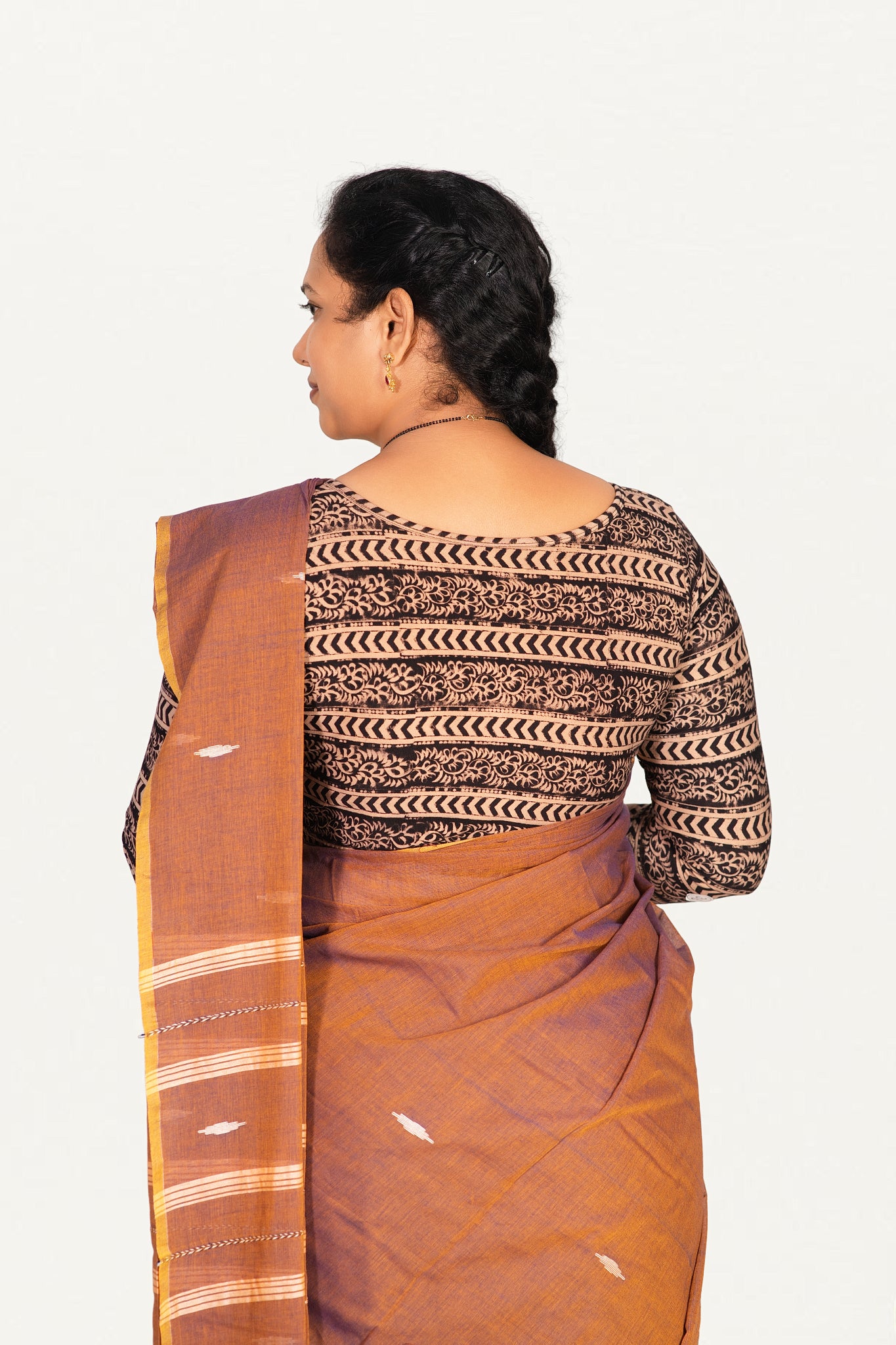 KALAMKARI BOAT NECK OPEN 3/4  HAND'S STREACHBLE  BLOUSE