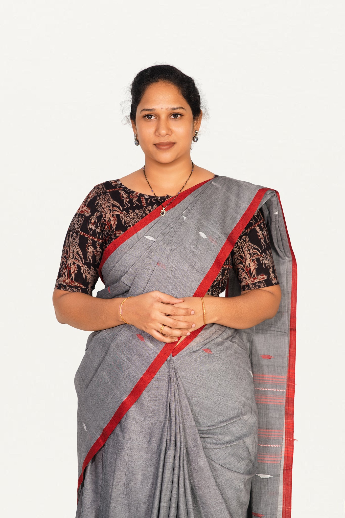 KALAMKARI BOAT NECK OPEN 10 HAND'S STREACHBLE  BLOUSE