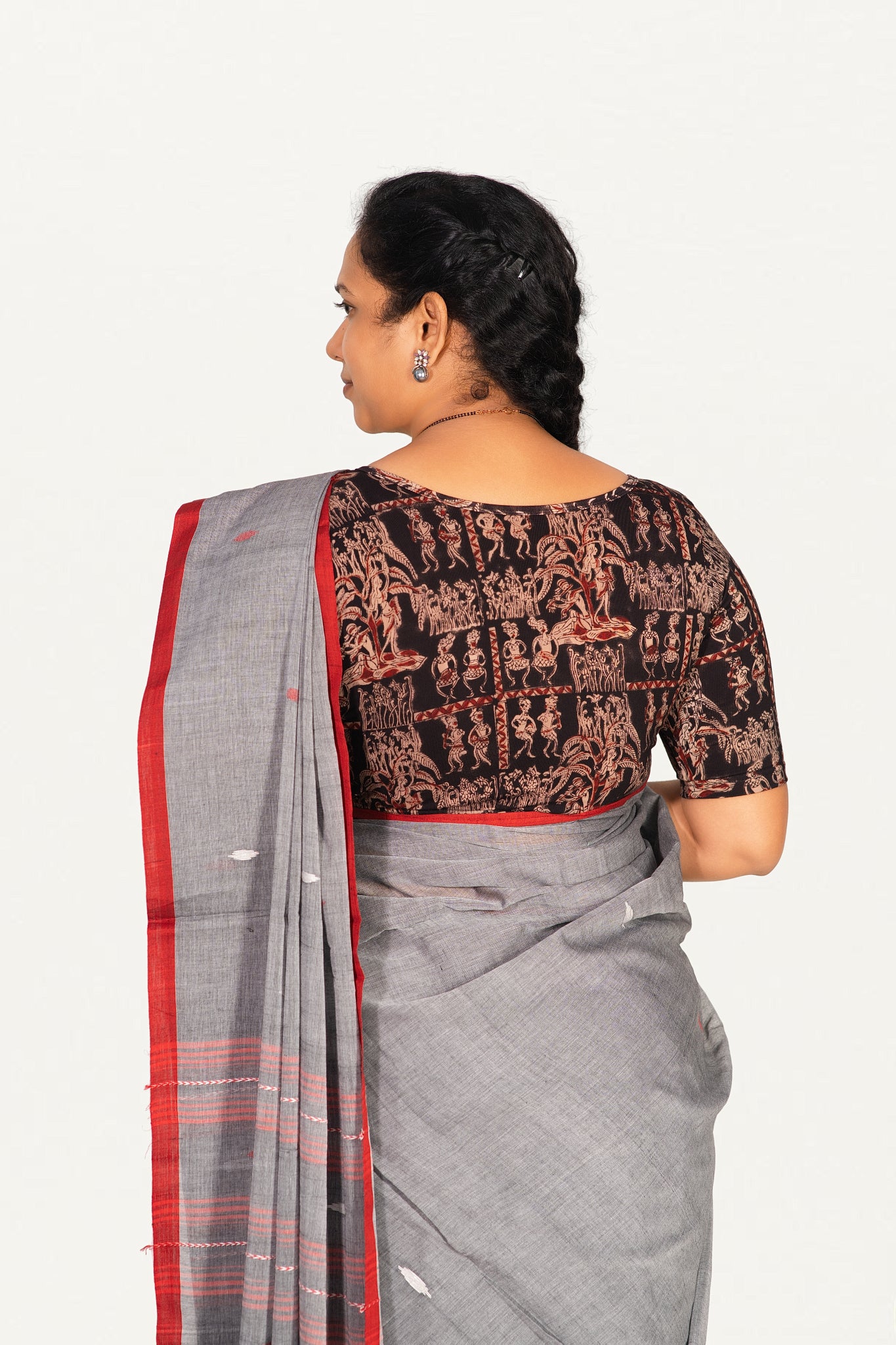 KALAMKARI BOAT NECK OPEN 10 HAND'S STREACHBLE  BLOUSE
