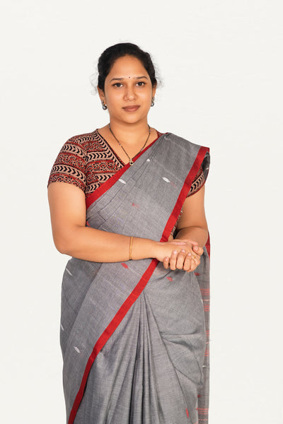 KALAMKARI V NECK SHORT HAND  STRECHBLE BLOUSE