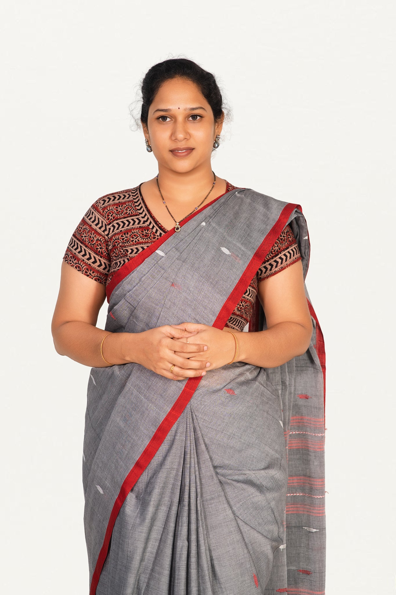 KALAMKARI V NECK SHORT HAND  STRECHBLE BLOUSE