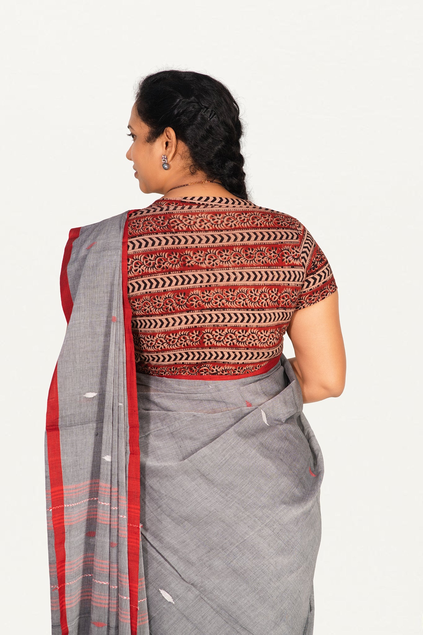 KALAMKARI V NECK SHORT HAND  STRECHBLE BLOUSE
