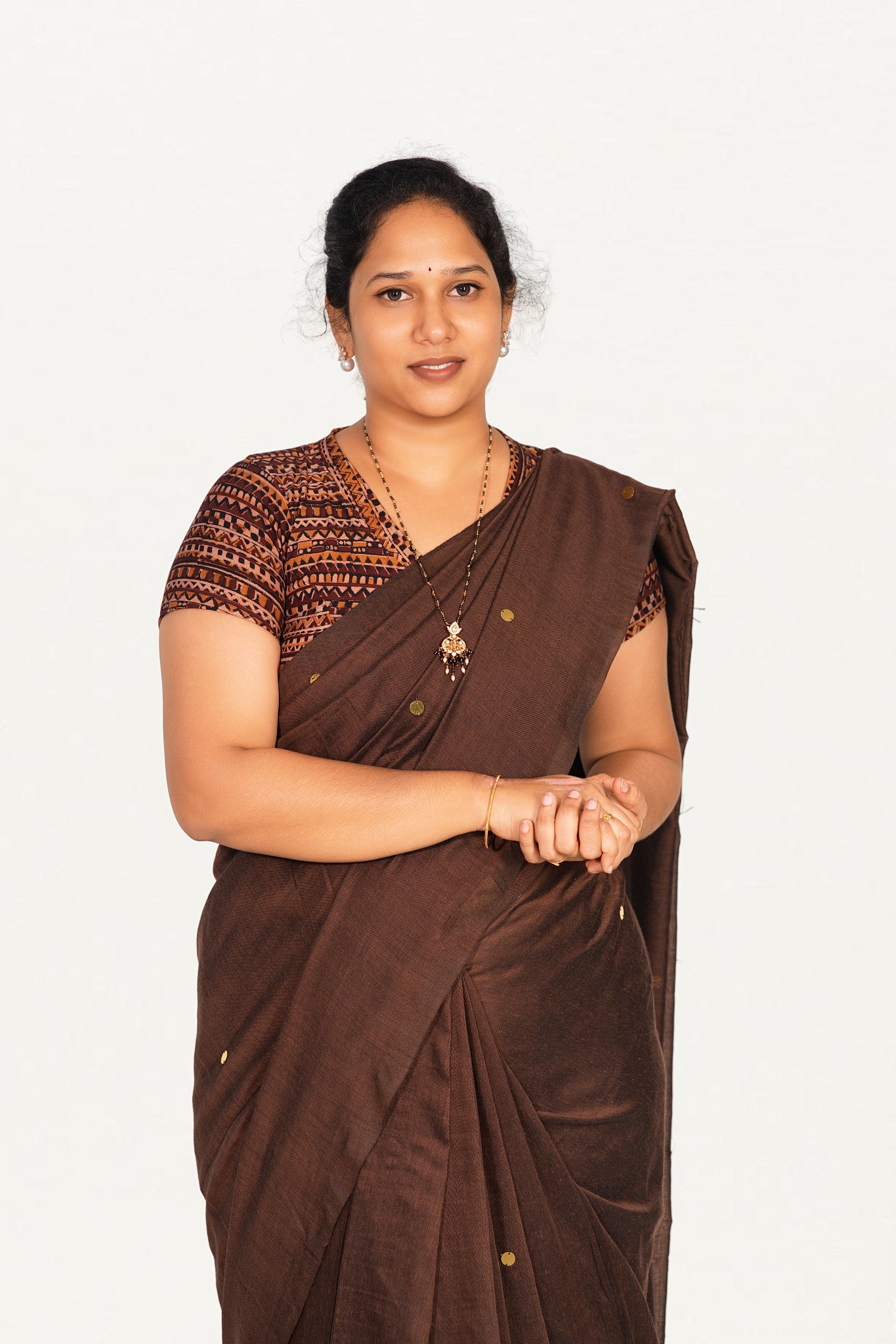 KALAMKARI V NECK SHORT HAND  STRECHBLE BLOUSE