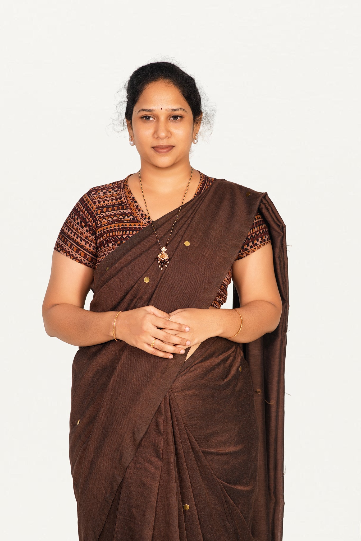KALAMKARI V NECK SHORT HAND  STRECHBLE BLOUSE