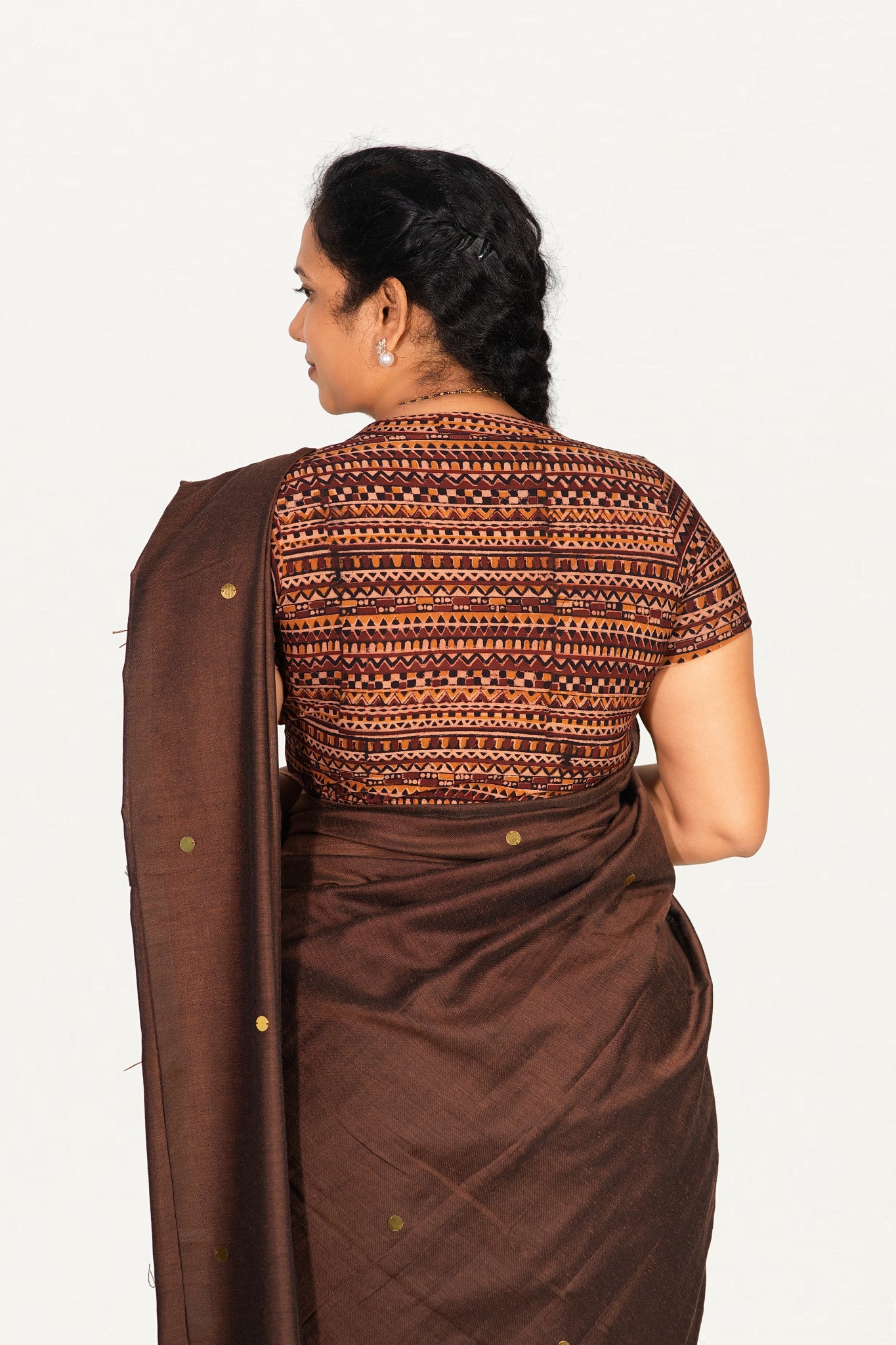 KALAMKARI V NECK SHORT HAND  STRECHBLE BLOUSE