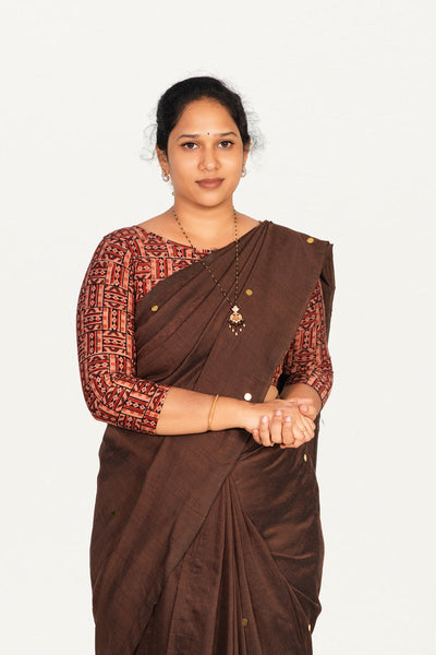 KALAMKARI BOAT NECK OPEN 3/4  HAND'S STREACHBLE  BLOUSE