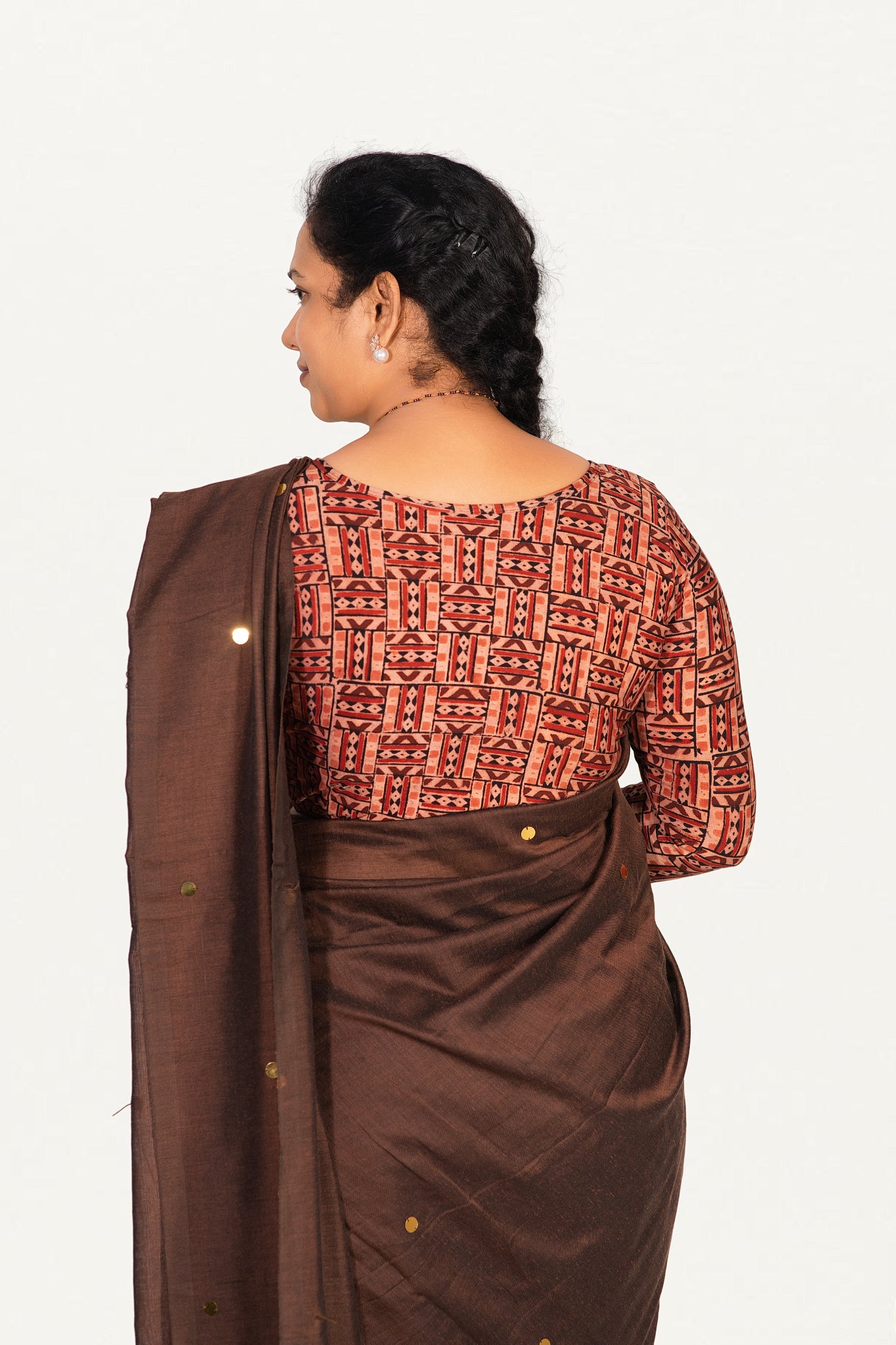 KALAMKARI BOAT NECK OPEN 3/4  HAND'S STREACHBLE  BLOUSE