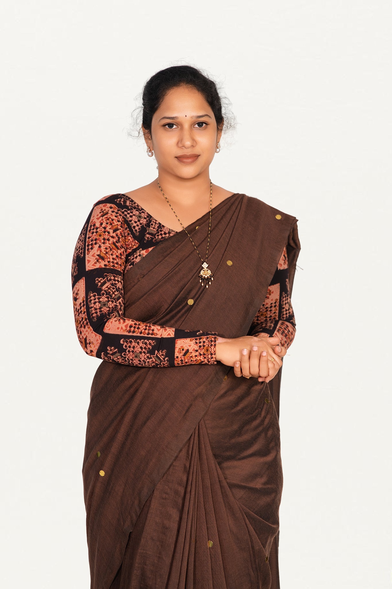 KALAMKARI ROUND NECK FULL HANDS STRECHBLE BLOUSE