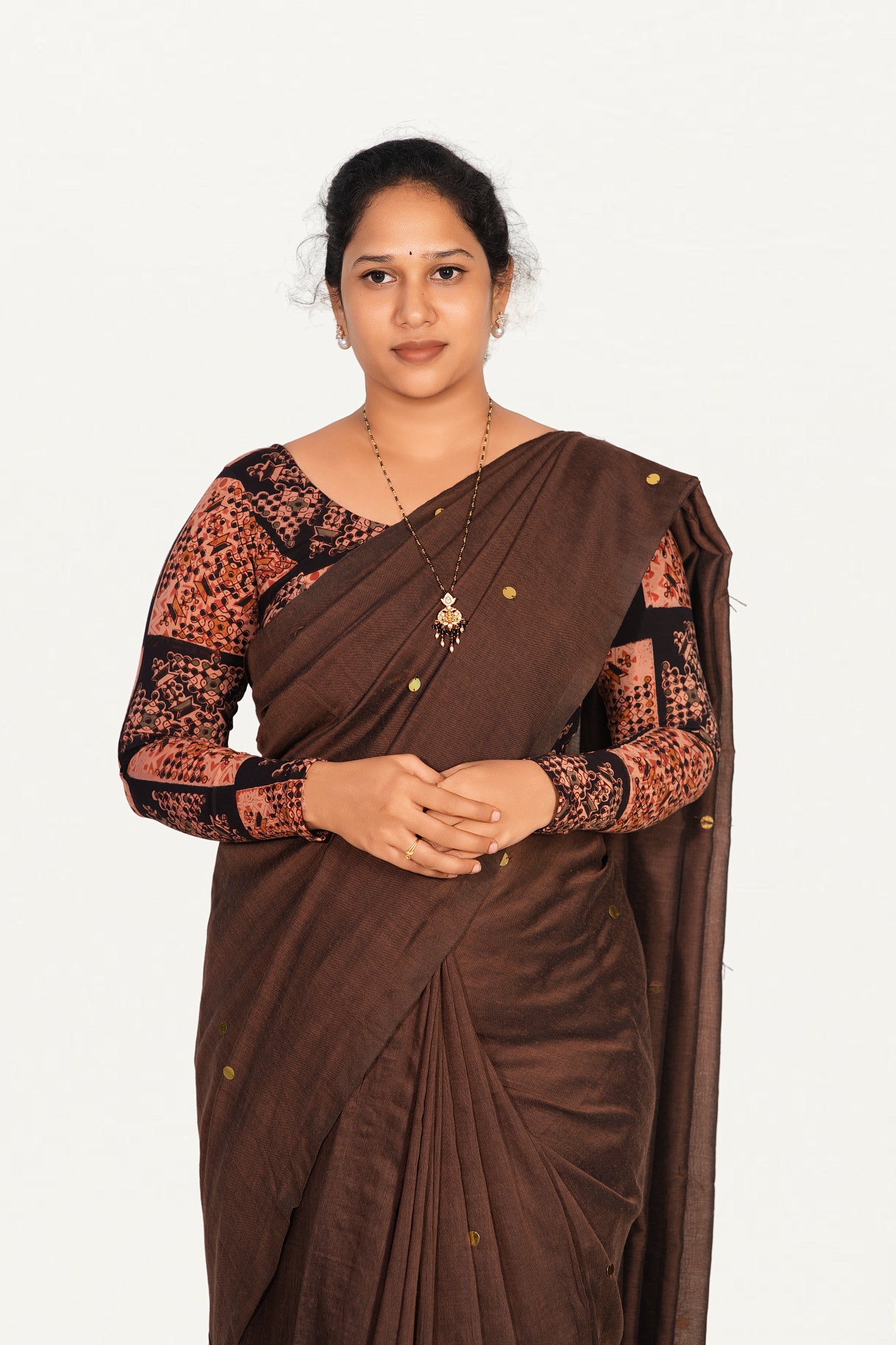 KALAMKARI ROUND NECK FULL HANDS STRECHBLE BLOUSE