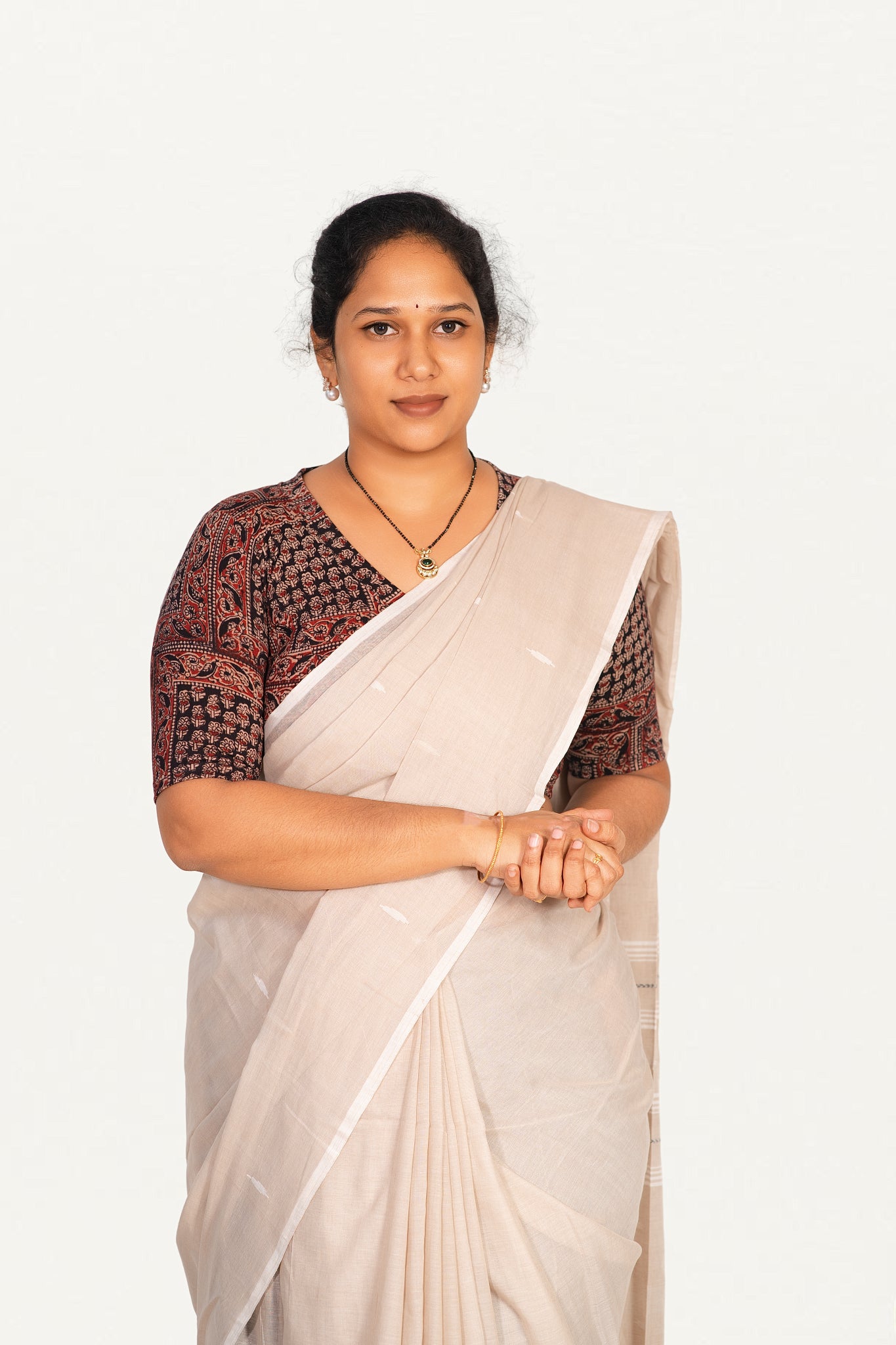 KALAMKARI V NECK 10 INCH HAND  STRECHBLE BLOUSE
