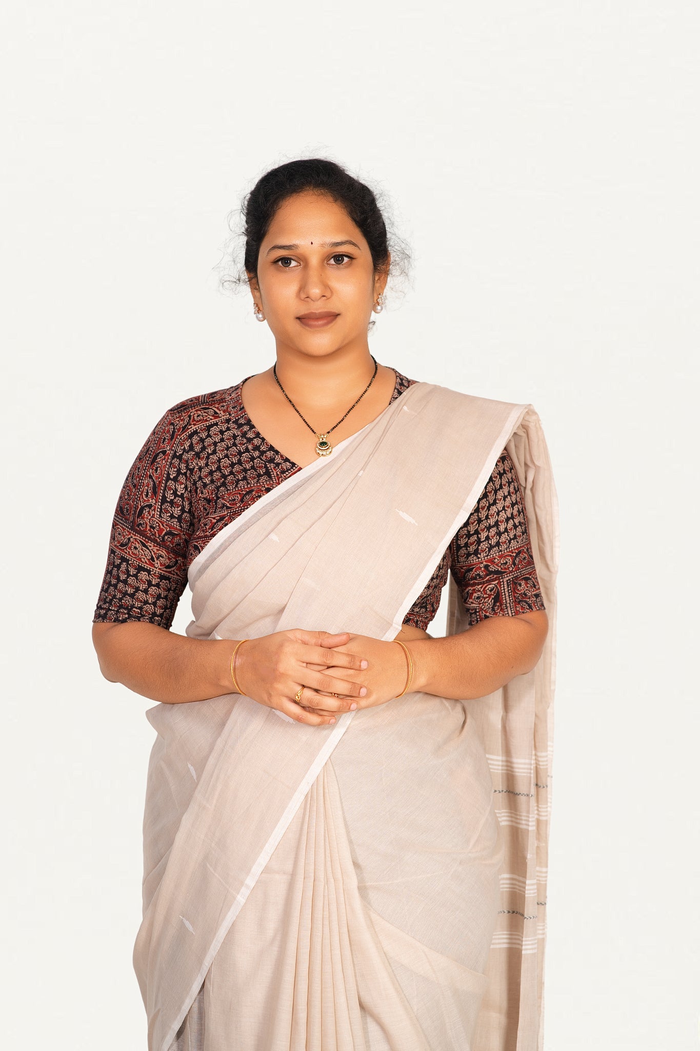 KALAMKARI V NECK 10 INCH HAND  STRECHBLE BLOUSE