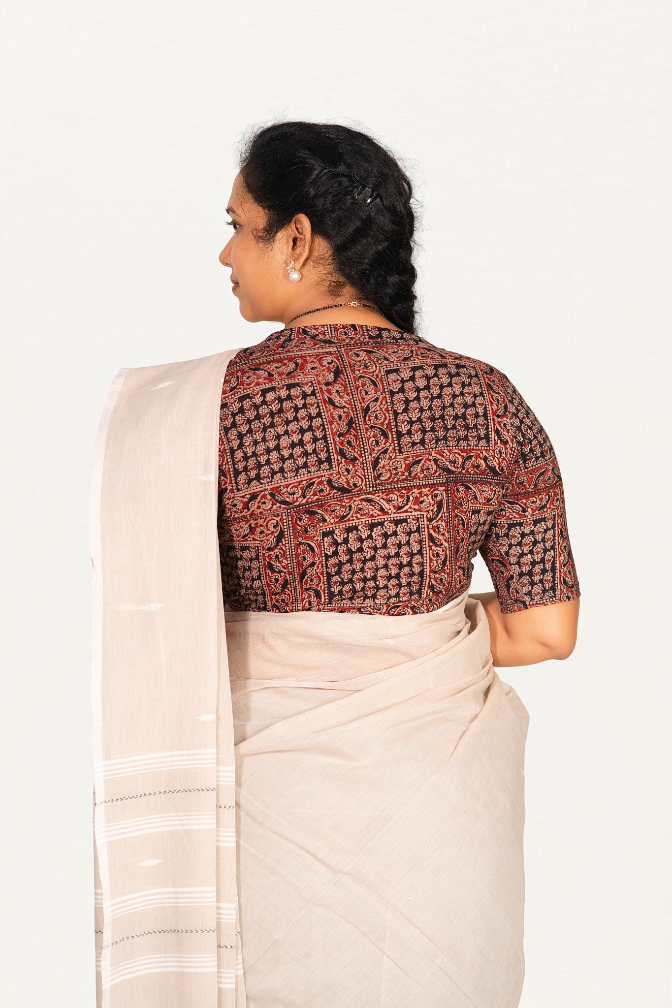 KALAMKARI V NECK 10 INCH HAND  STRECHBLE BLOUSE