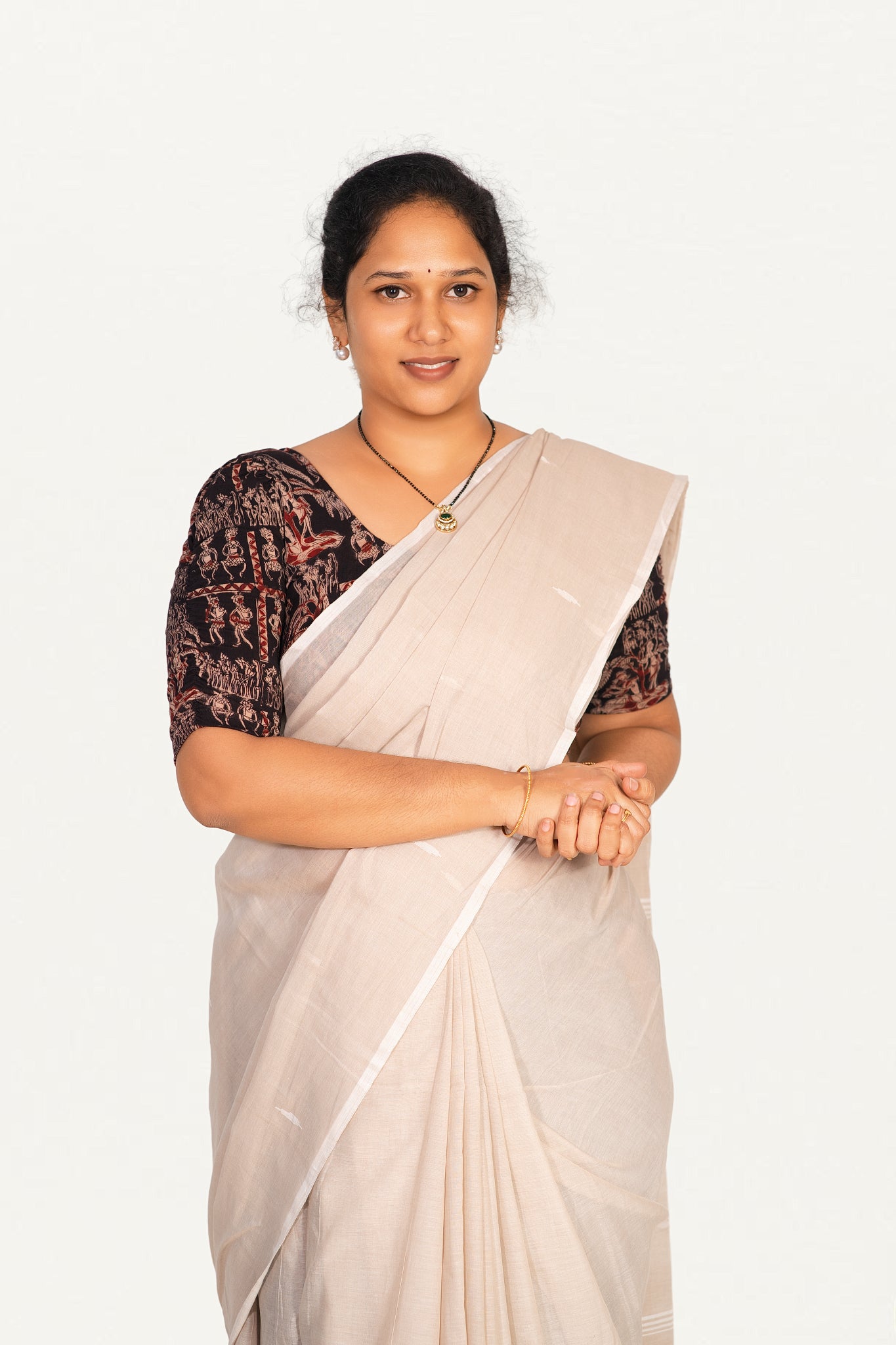KALAMKARI BUTTA  ROUND NECK 10 INCH HANDS STRECHBLE BLOUSE