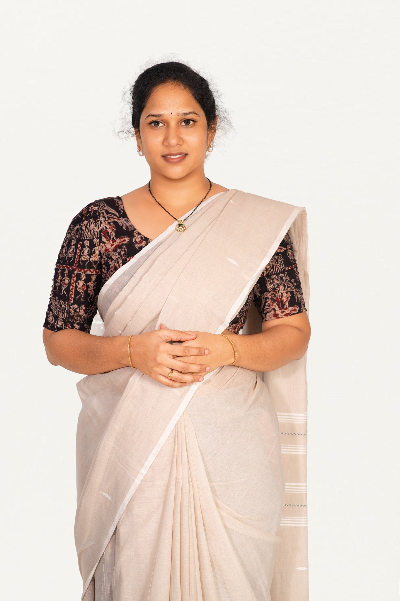 KALAMKARI BUTTA  ROUND NECK 10 INCH HANDS STRECHBLE BLOUSE