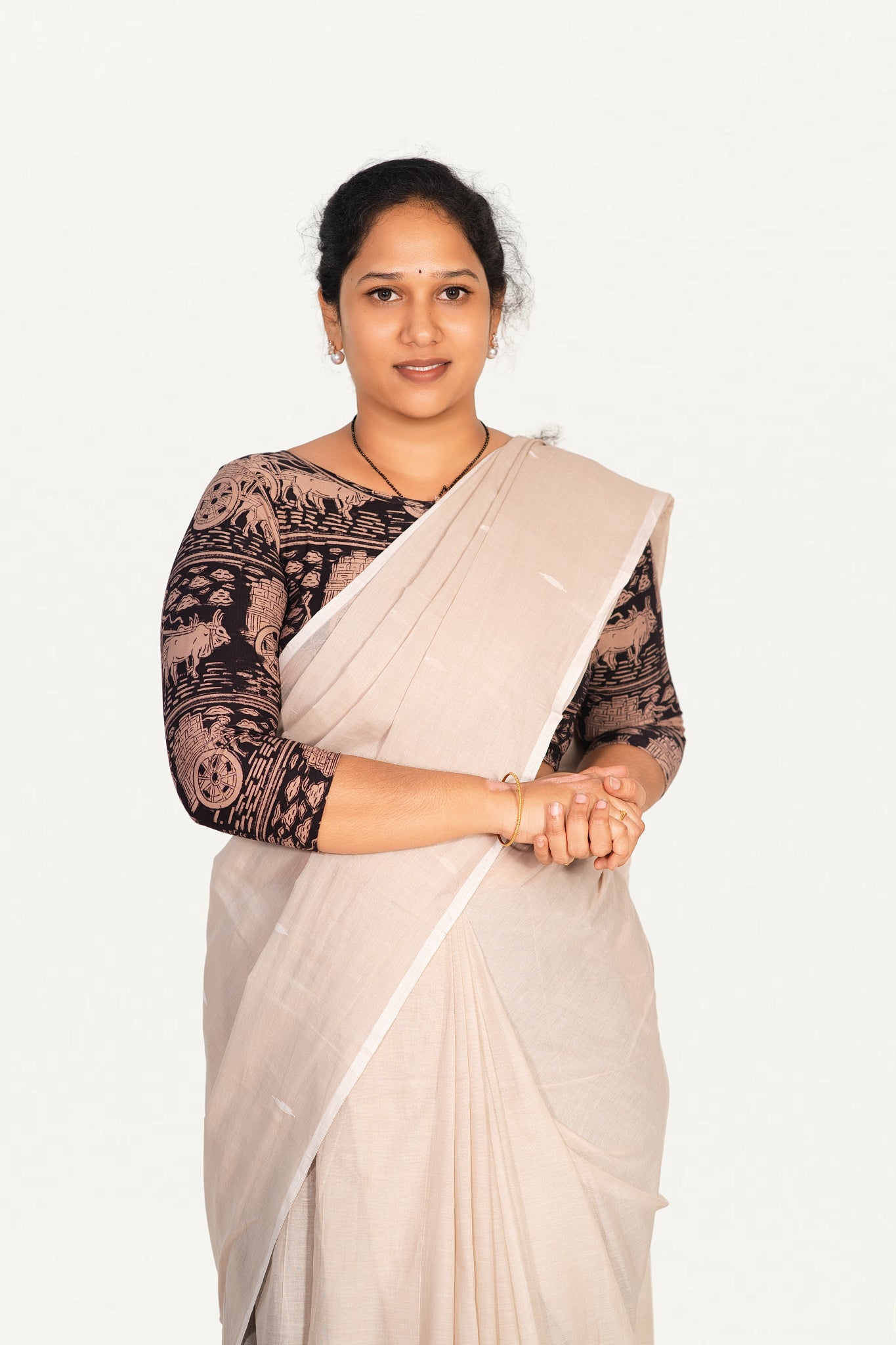 KALAMKARI BOAT NECK OPEN 3/4  HAND'S STREACHBLE  BLOUSE