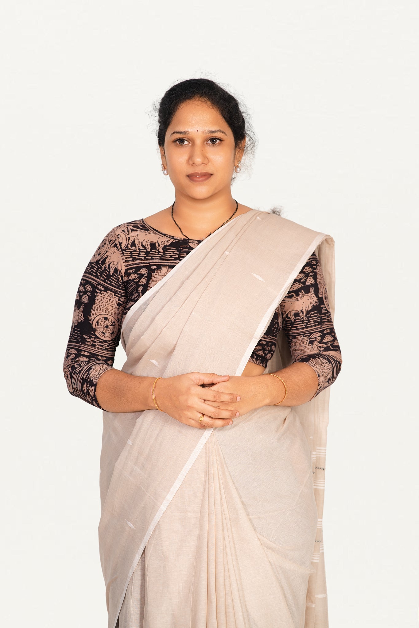 KALAMKARI BOAT NECK OPEN 3/4  HAND'S STREACHBLE  BLOUSE