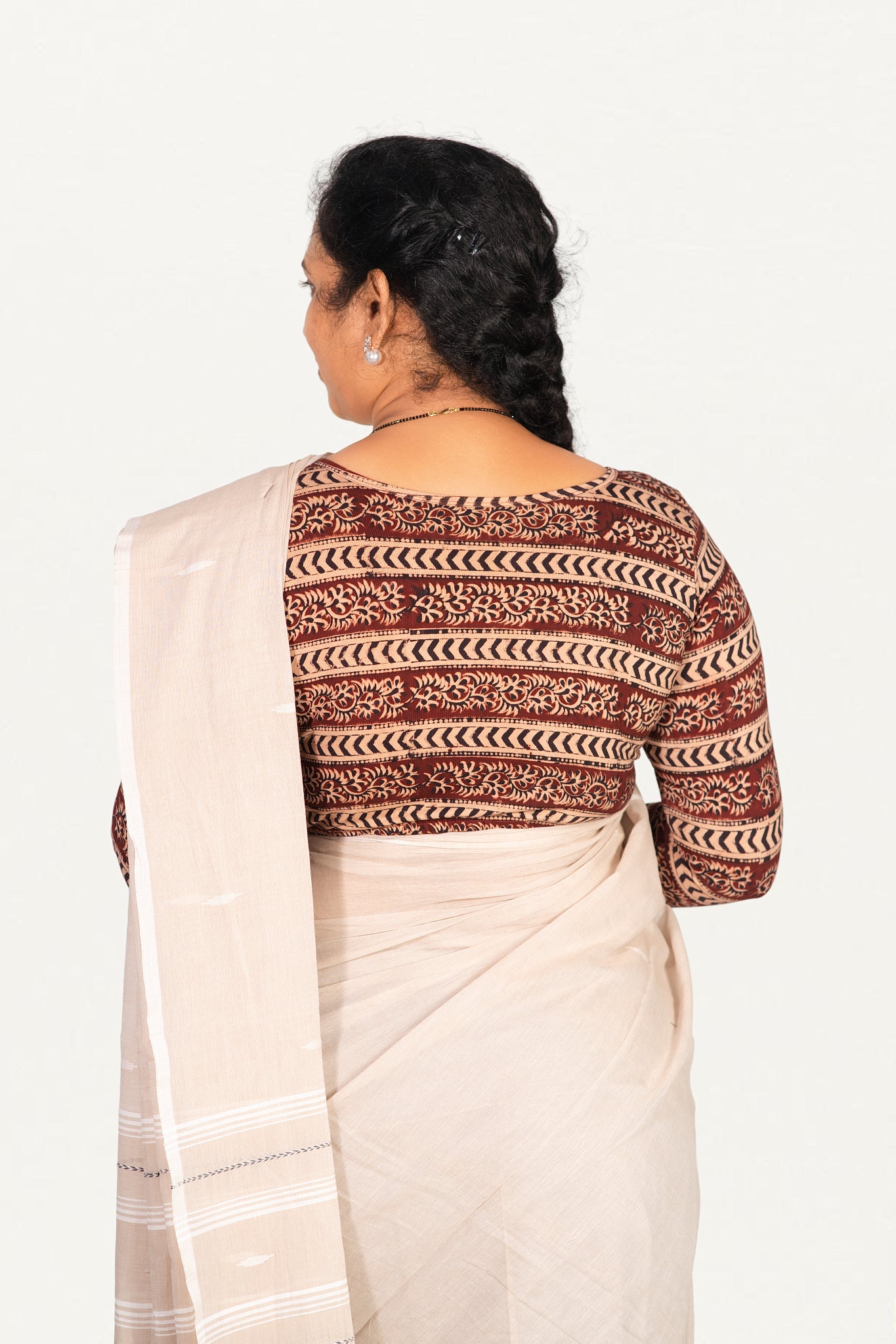 KALAMKARI BOAT NECK OPEN 3/4  HAND'S STREACHBLE  BLOUSE