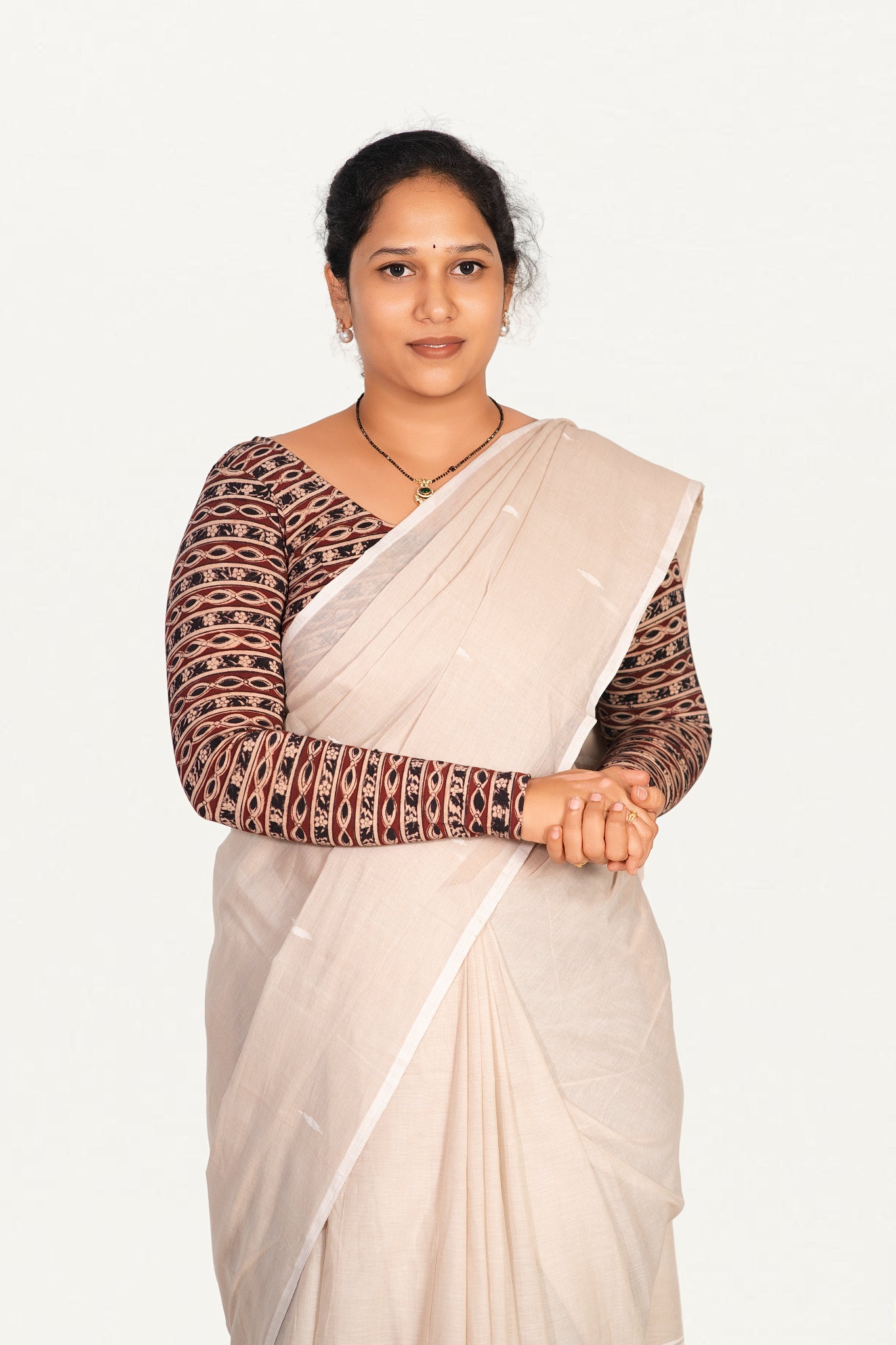 KALAMKARI ROUND NECK FULL HANDS STRECHBLE BLOUSE