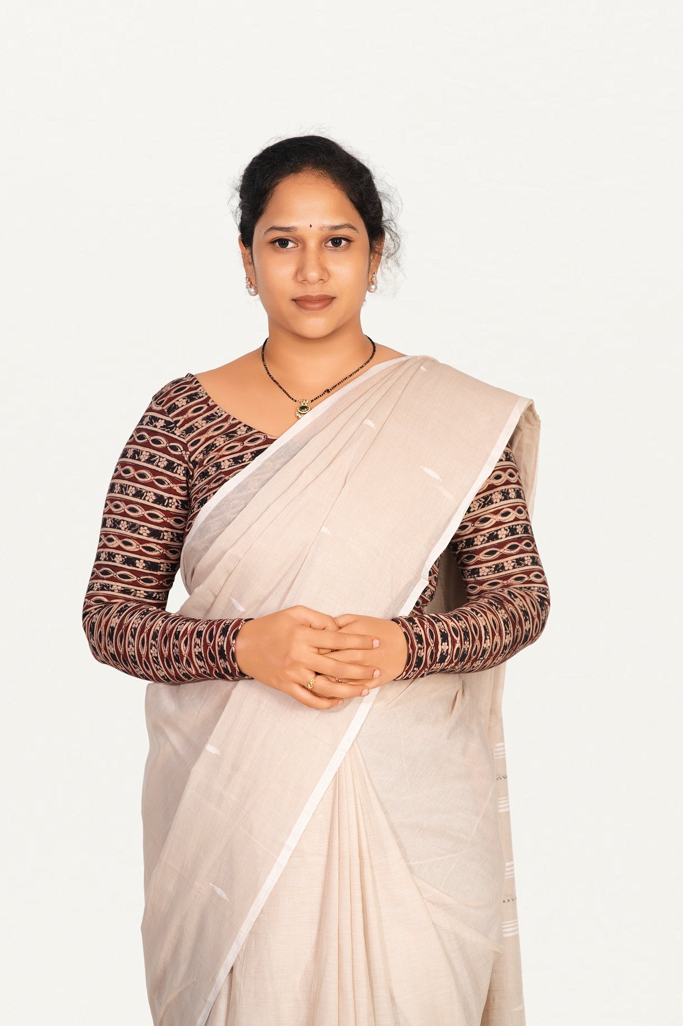 KALAMKARI ROUND NECK FULL HANDS STRECHBLE BLOUSE