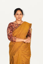 KALAMKARI BOAT NECK OPEN 3/4  HAND'S STREACHBLE  BLOUSE