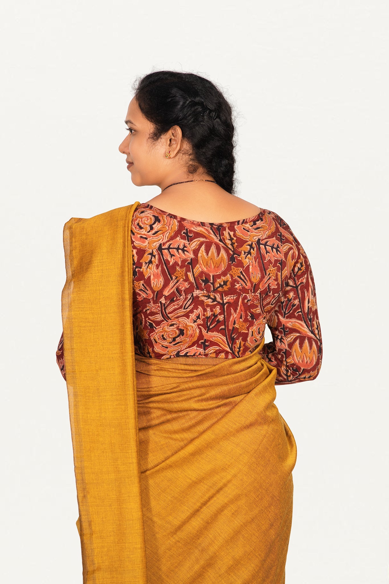 KALAMKARI BOAT NECK OPEN 3/4  HAND'S STREACHBLE  BLOUSE