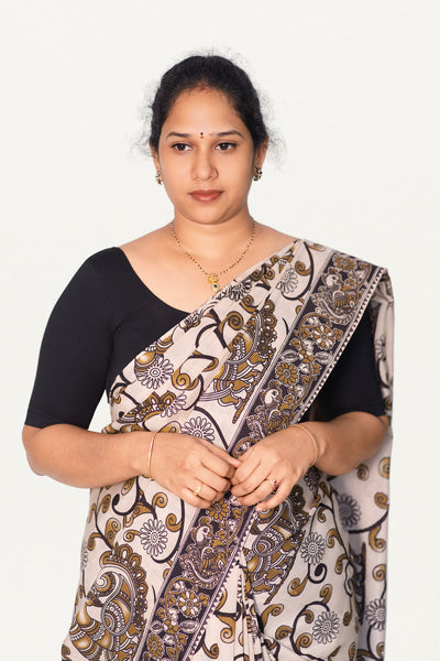 ROUND NECK 10 INCH HANDS STRECHBLE BLOUSE